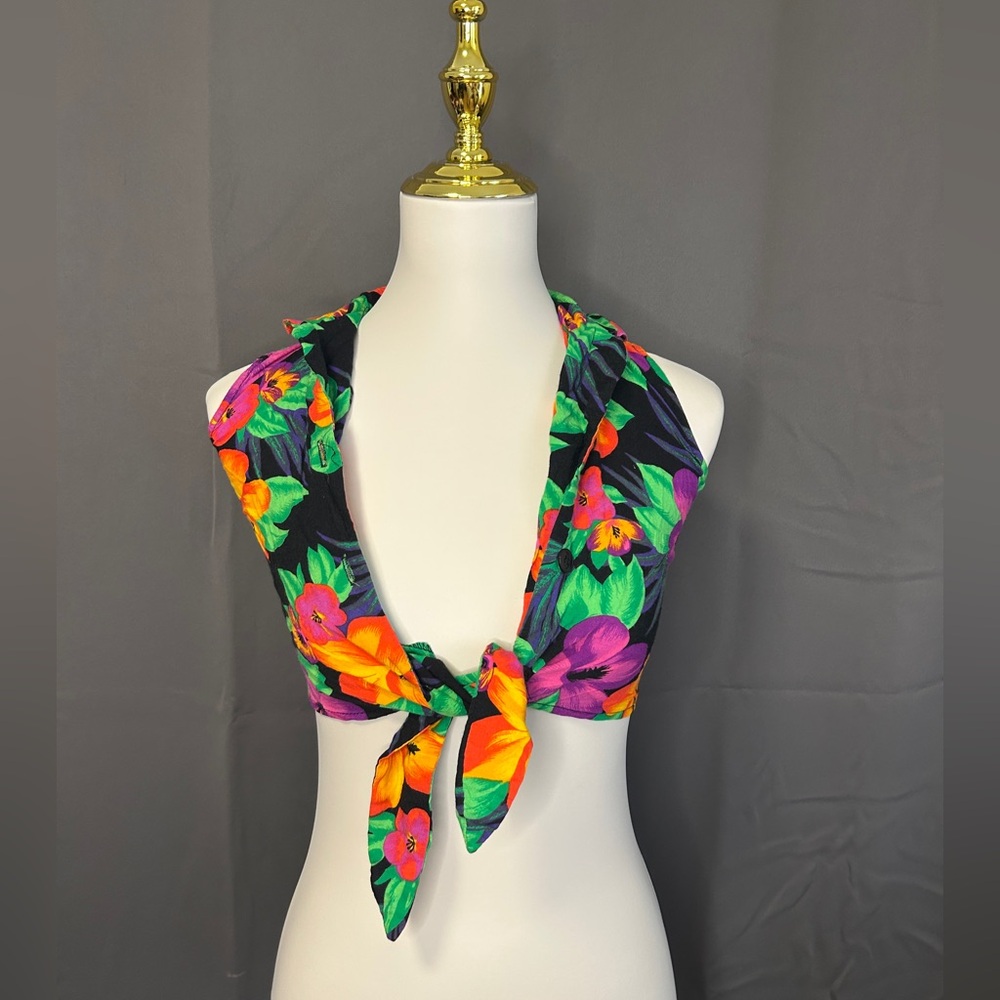 Stunning tropical bright 80s crop top